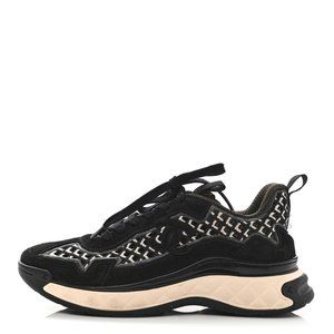 Chanel Suede Calfskin Embroiderd CC Sneakers 39 (US 8) Black/Beige EUC w/box